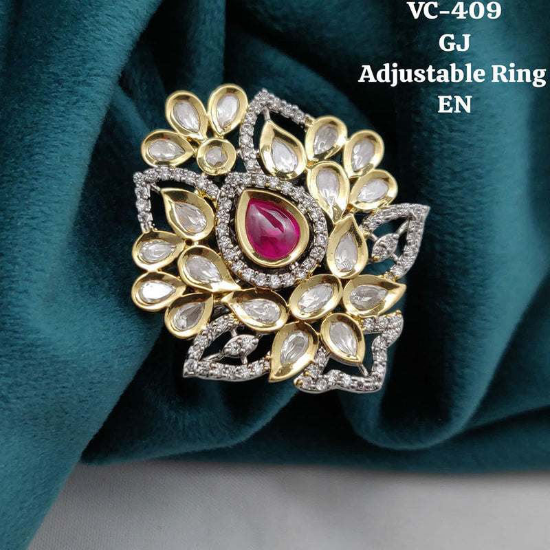 Vivah Creations Gold Plated Kundan Stone Adjustable Ring