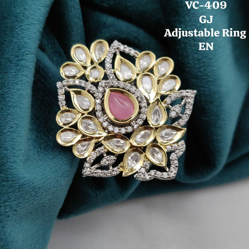 Vivah Creations Gold Plated Kundan Stone Adjustable Ring