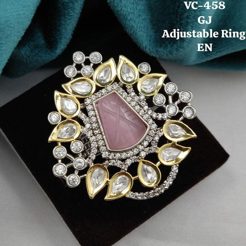 Vivah Creations Gold Plated Kundan Stone Adjustable Ring