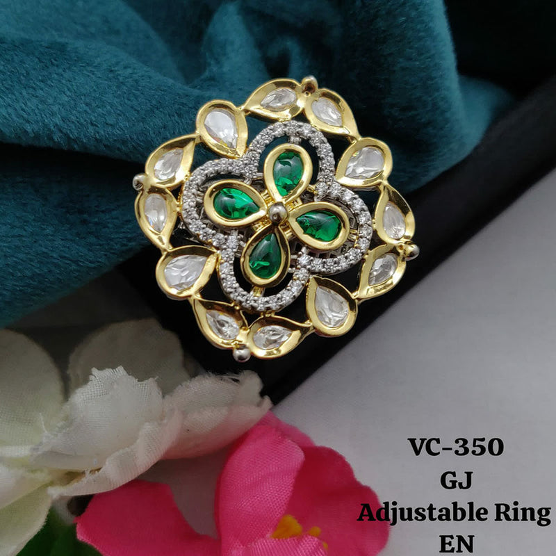 Vivah Creations Gold Plated Kundan Stone Adjustable Ring