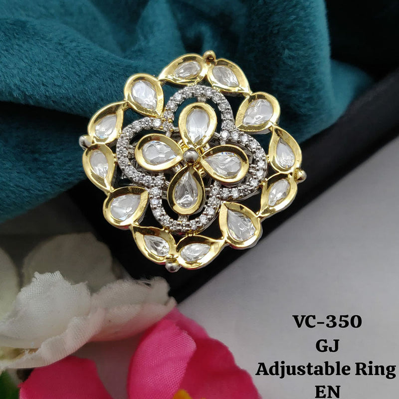 Vivah Creations Gold Plated Kundan Stone Adjustable Ring