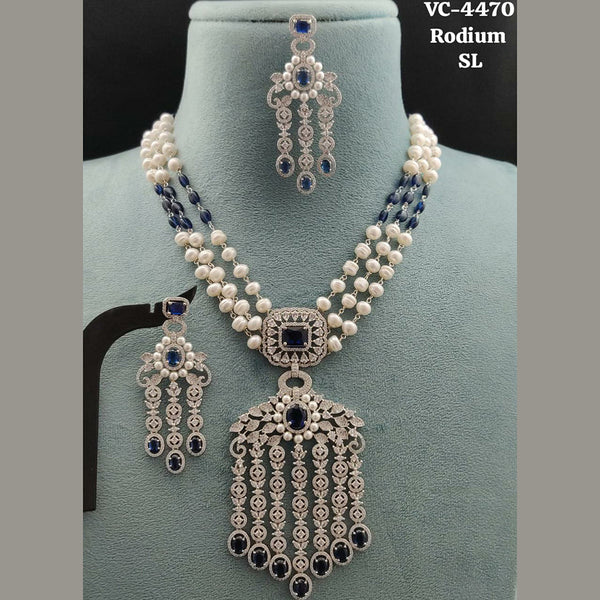 Vivah Creations Silver Plated AD Stone Necklace Set