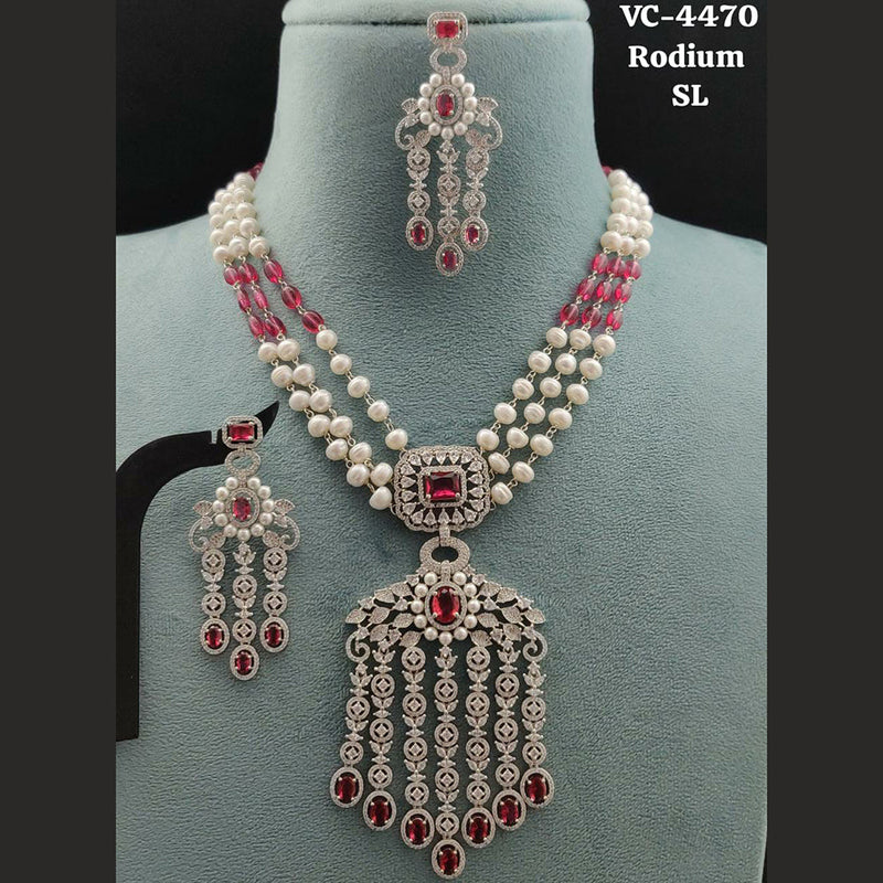 Vivah Creations Silver Plated AD Stone Necklace Set