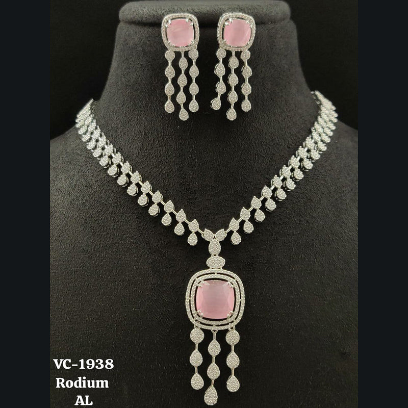 Vivah Creations Silver Plated AD Necklace Set