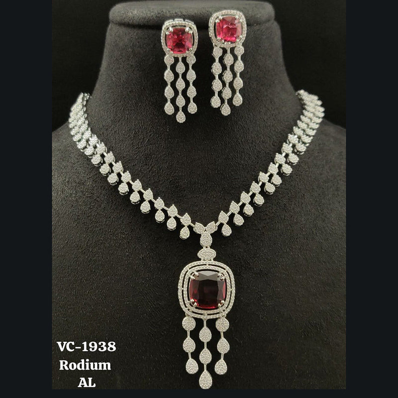 Vivah Creations Silver Plated AD Necklace Set