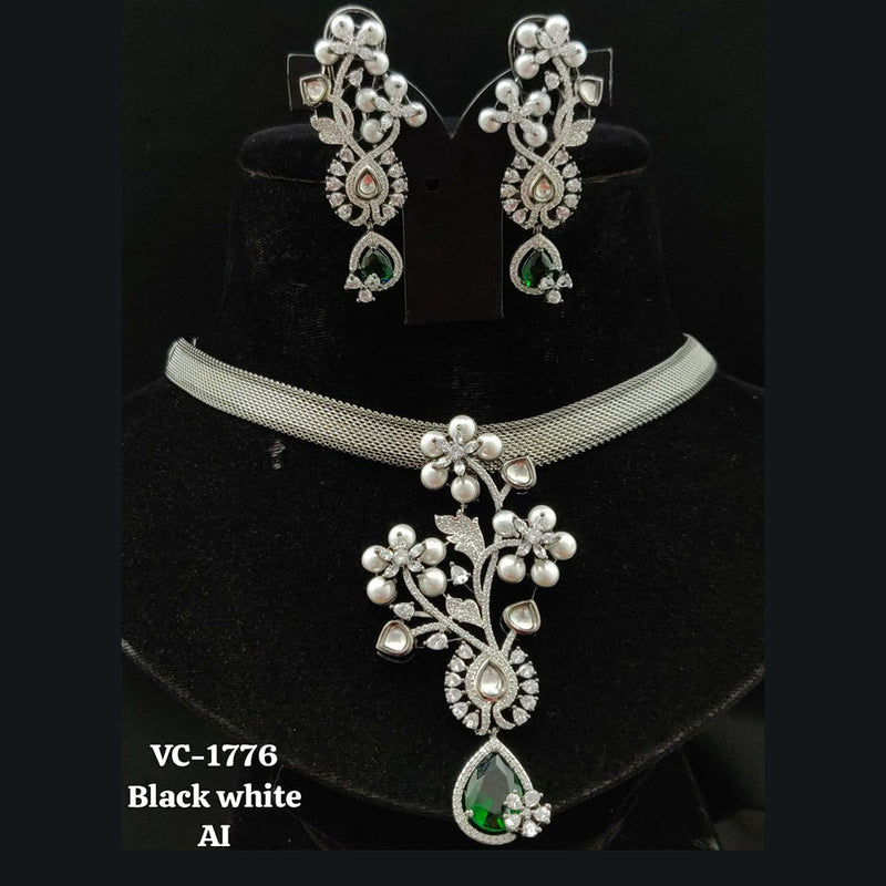 Vivah Creations Silver Plated AD Necklace Set