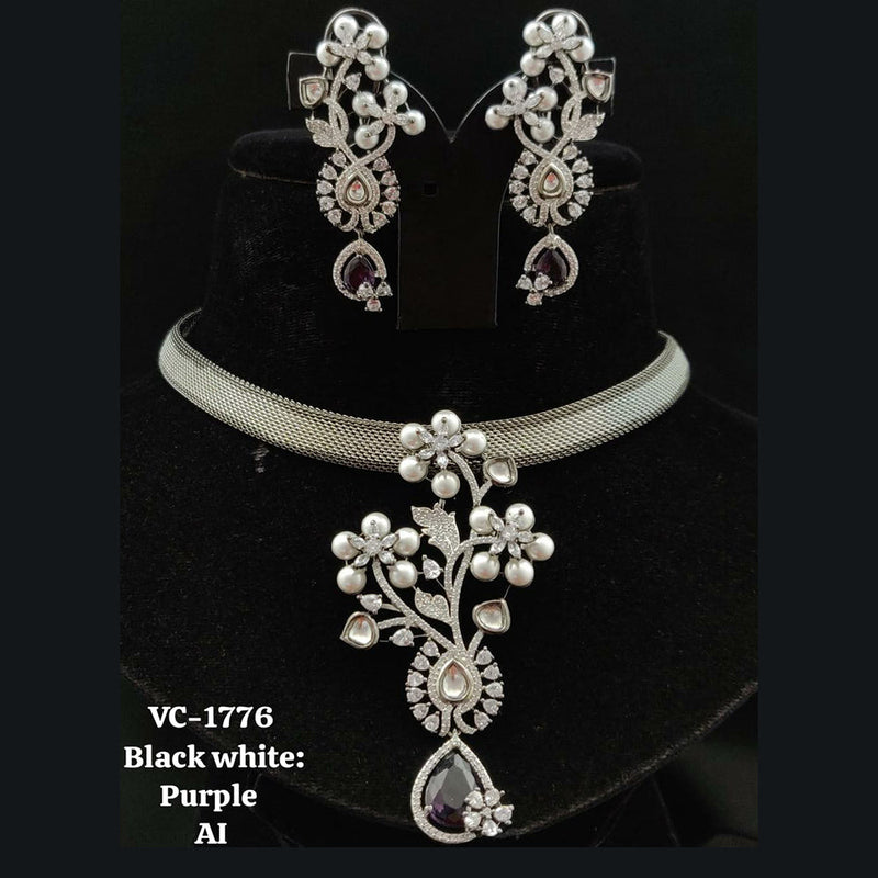 Vivah Creations Silver Plated AD Necklace Set