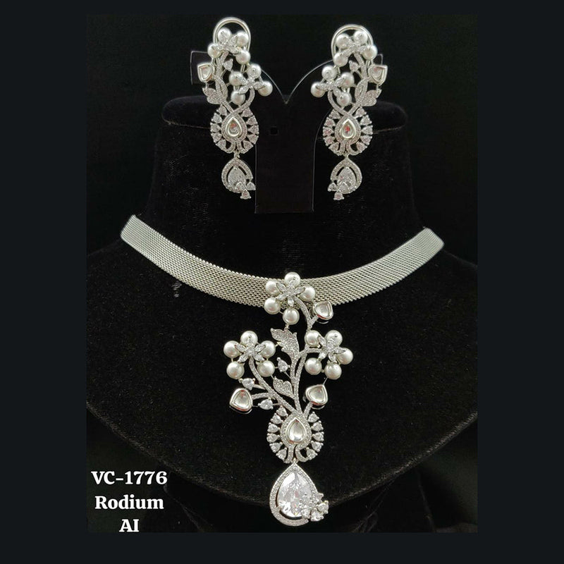 Vivah Creations Silver Plated AD Necklace Set