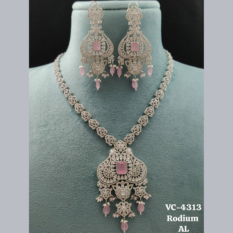 Vivah Creations Silver Plated AD Necklace Set