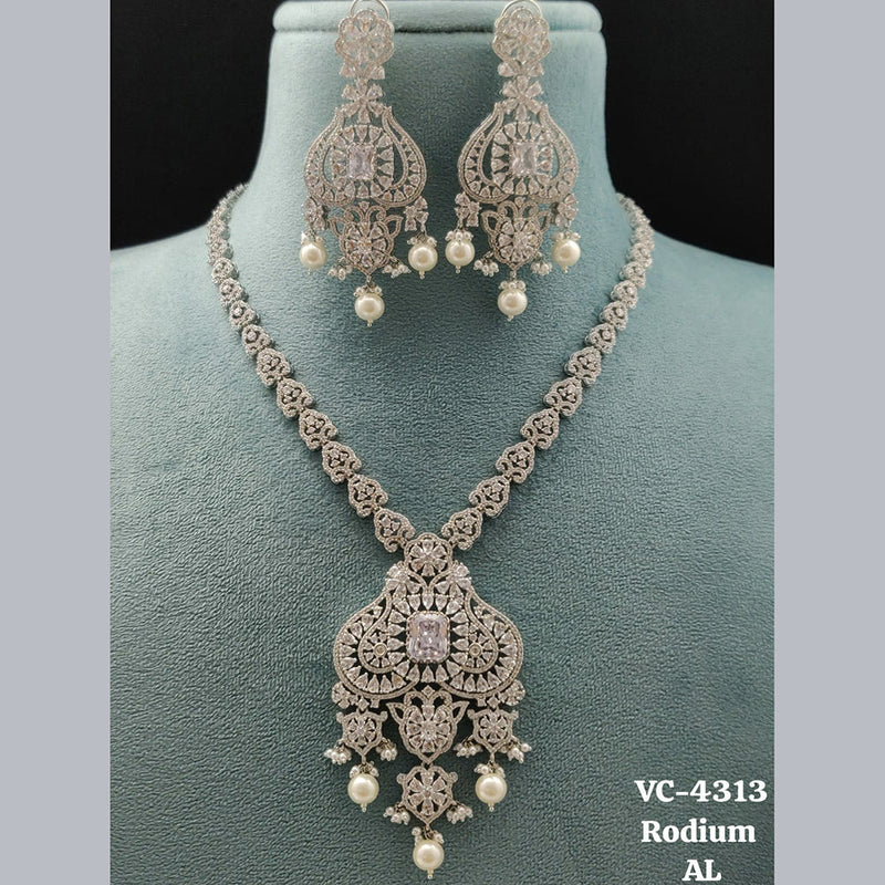 Vivah Creations Silver Plated AD Necklace Set