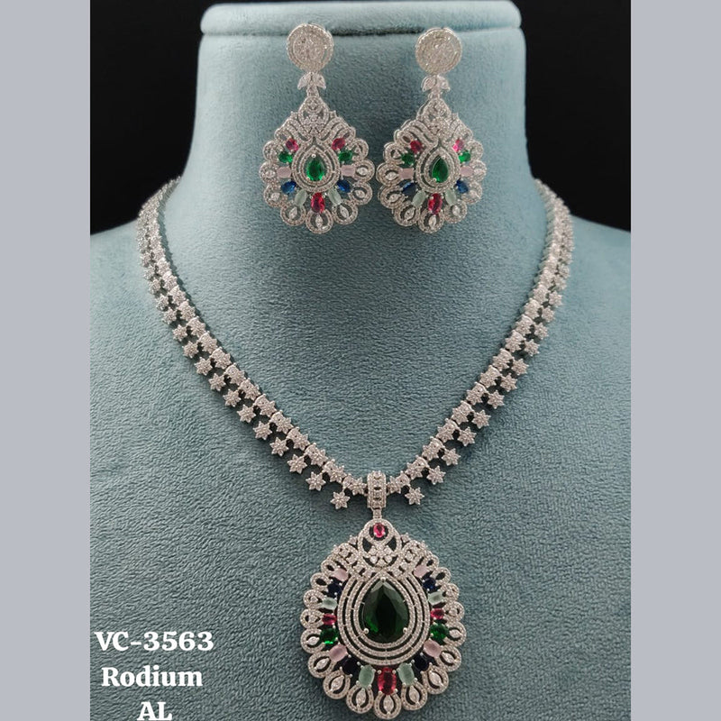 Vivah Creations Silver Plated AD Necklace Set