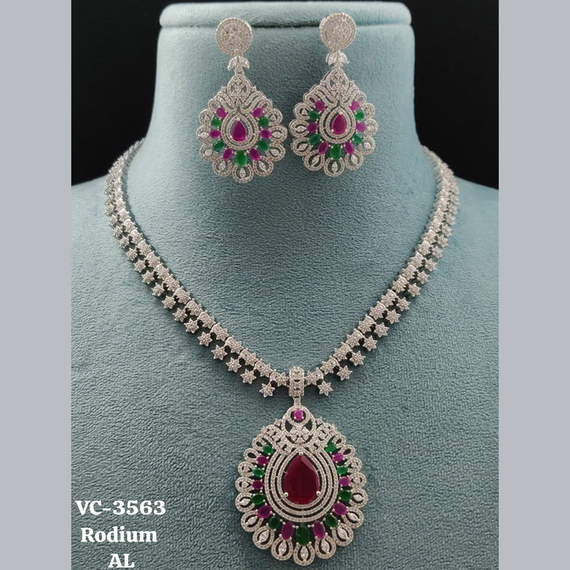 Vivah Creations Silver Plated AD Necklace Set