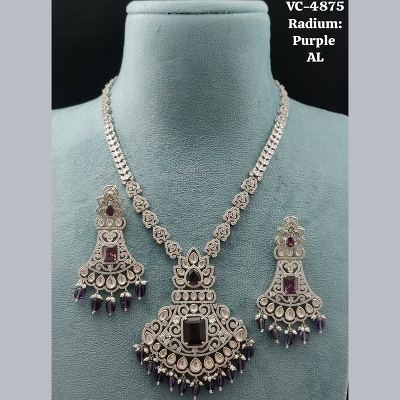 Vivah Creations Silver Plated AD Necklace Set