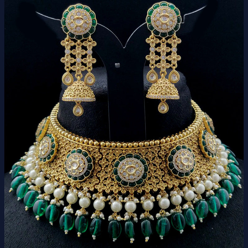 Vivah Creations Gold Plated Pota Stone Choker Necklace Set