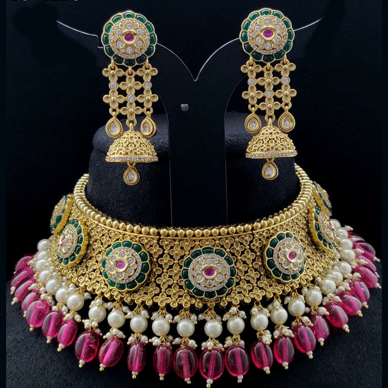 Vivah Creations Gold Plated Pota Stone Choker Necklace Set