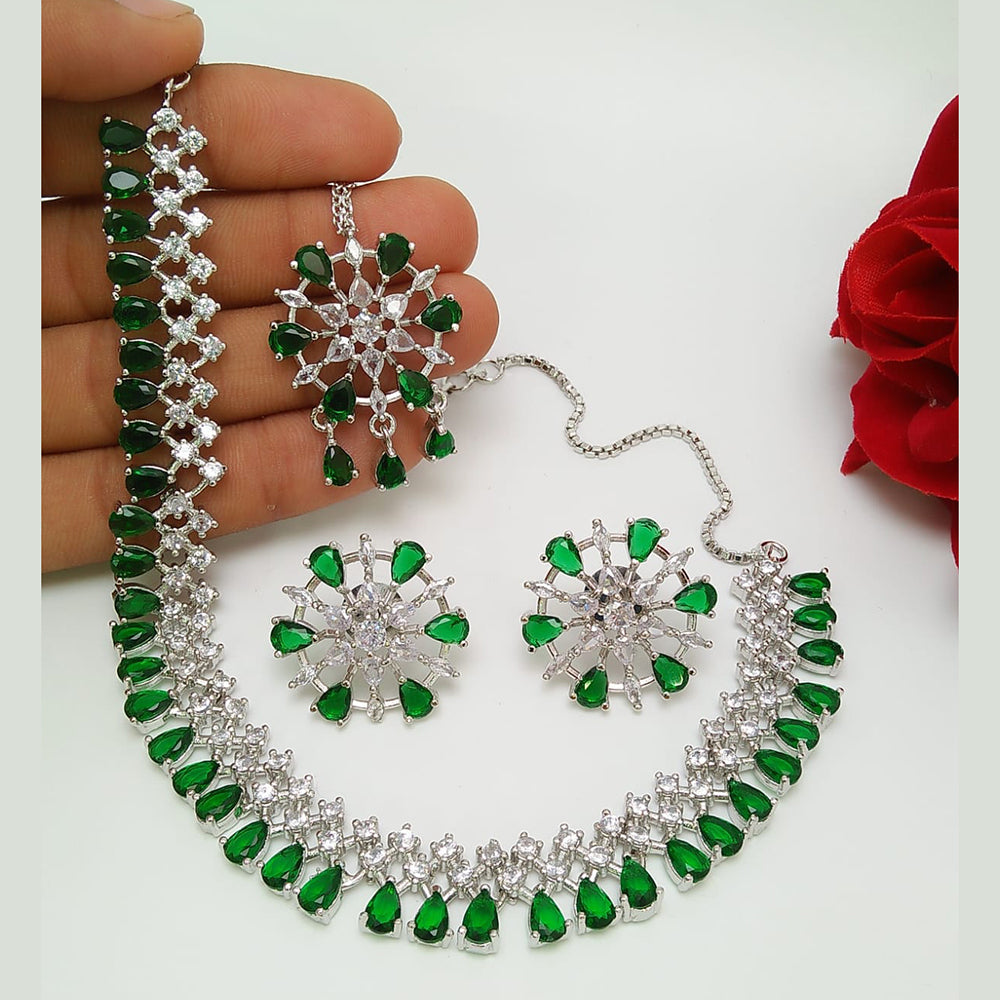Akruti Collection Silver Plated AD Stone Necklace Set