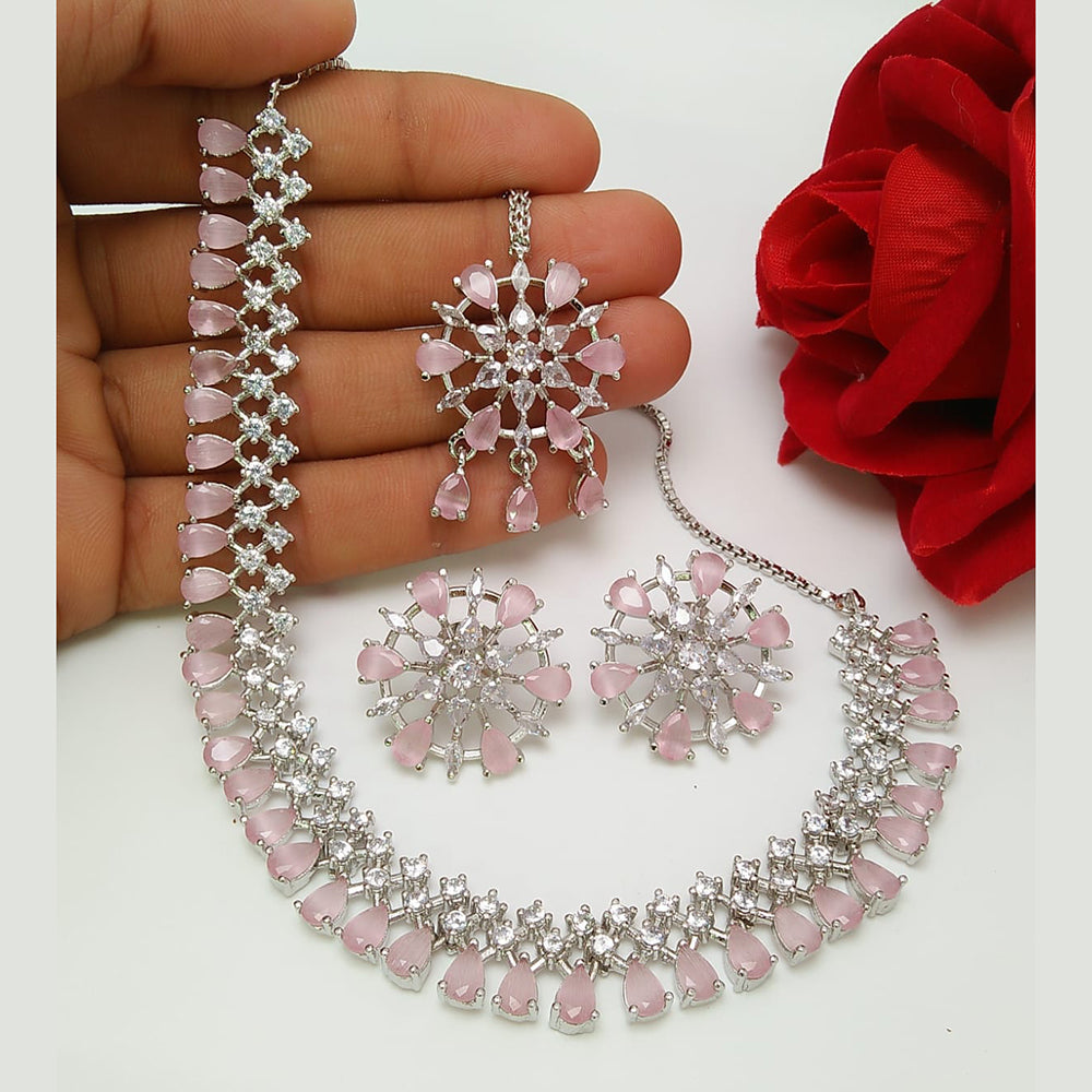 Akruti Collection Silver Plated AD Stone Necklace Set