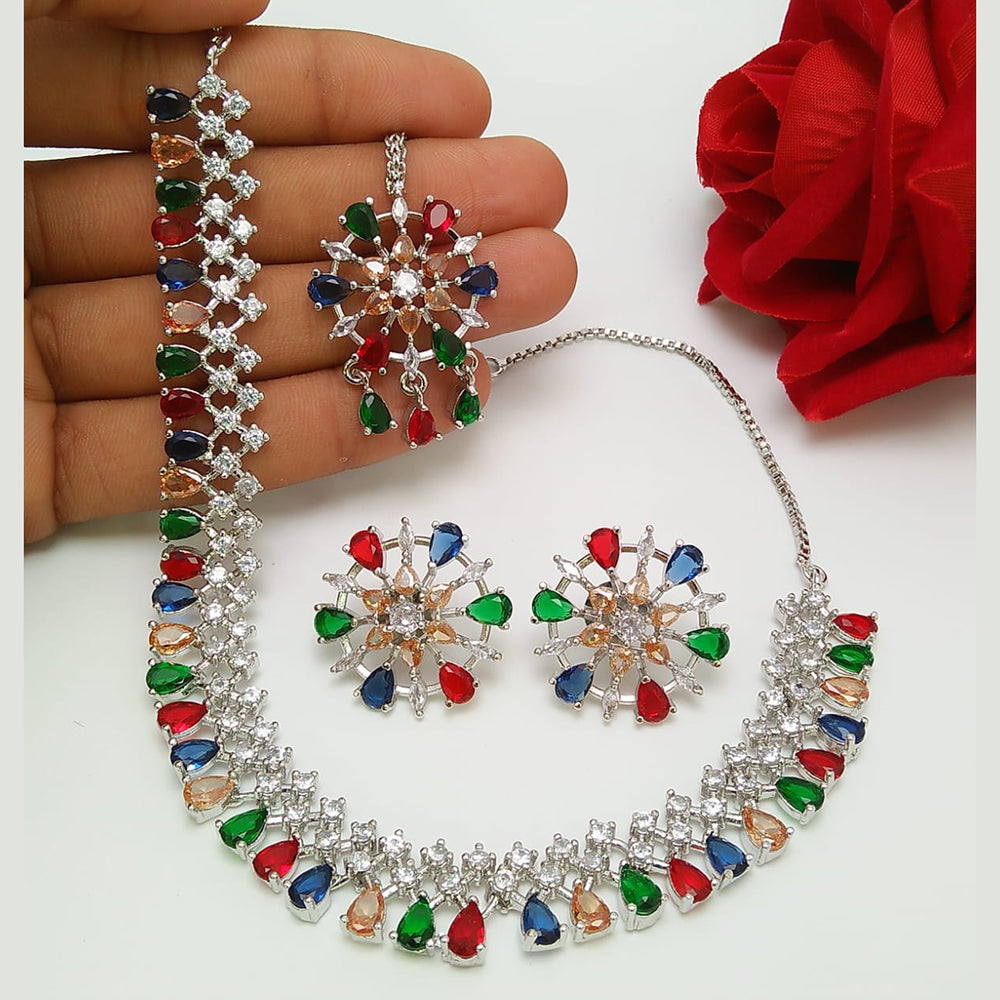 Akruti Collection Silver Plated AD Stone Necklace Set