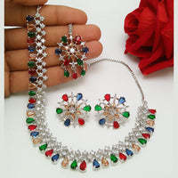 Akruti Collection Silver Plated AD Stone Necklace Set