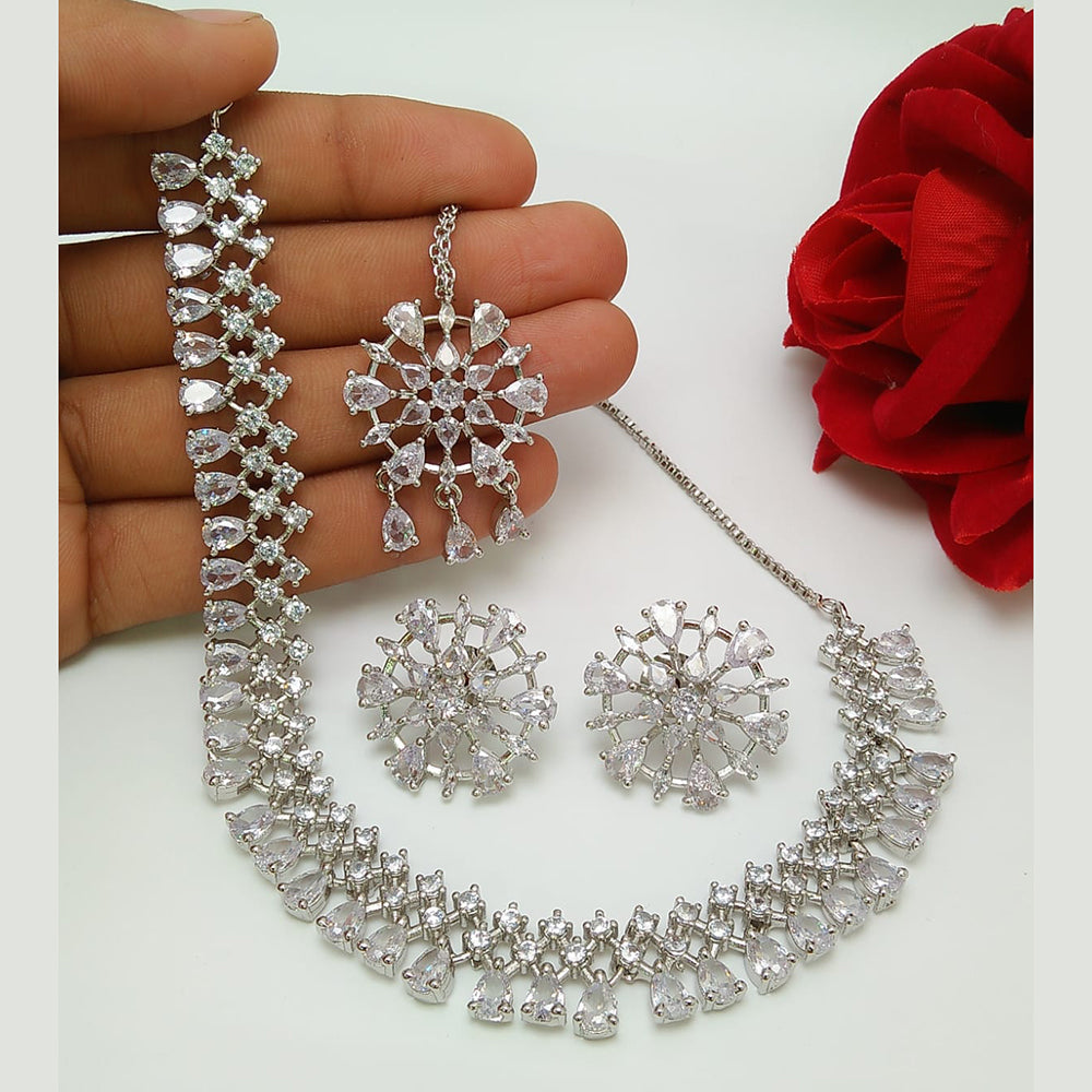 Akruti Collection Silver Plated AD Stone Necklace Set