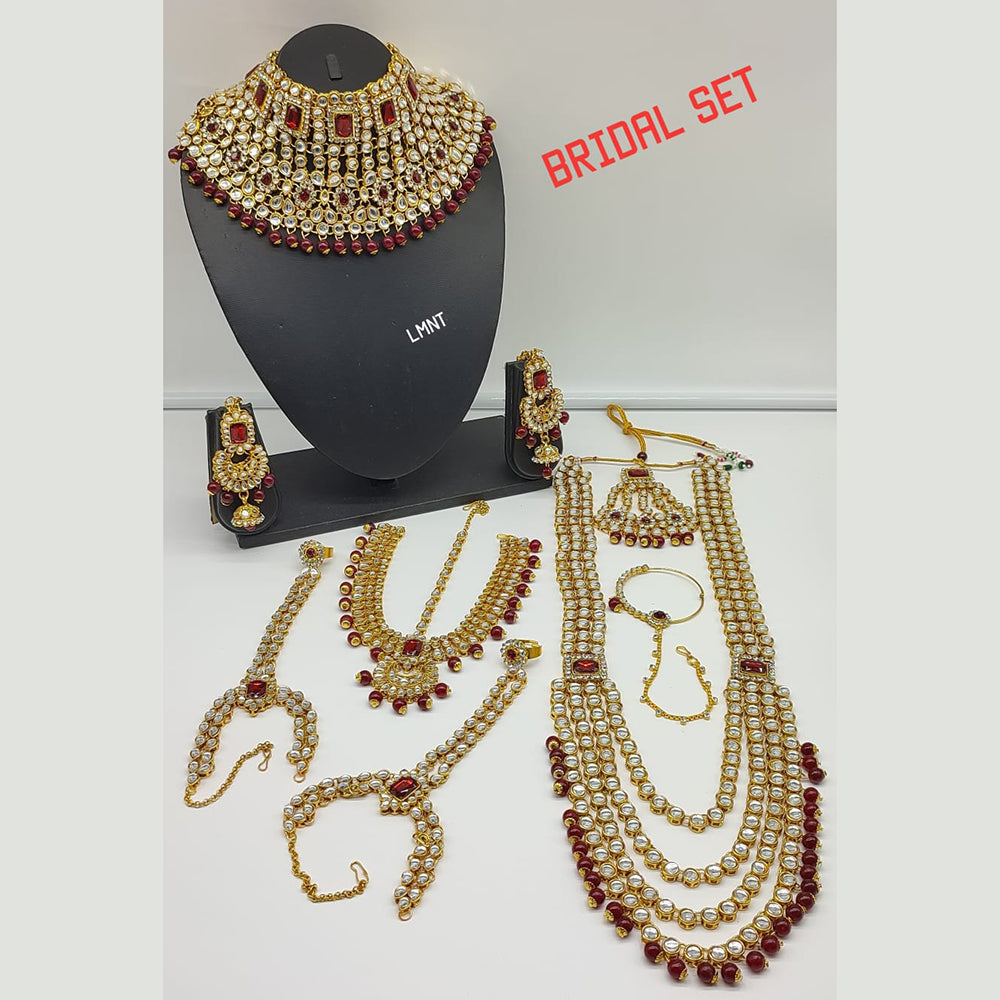 Akruti Collection Gold Plated Kundan & Beads Bridal Set