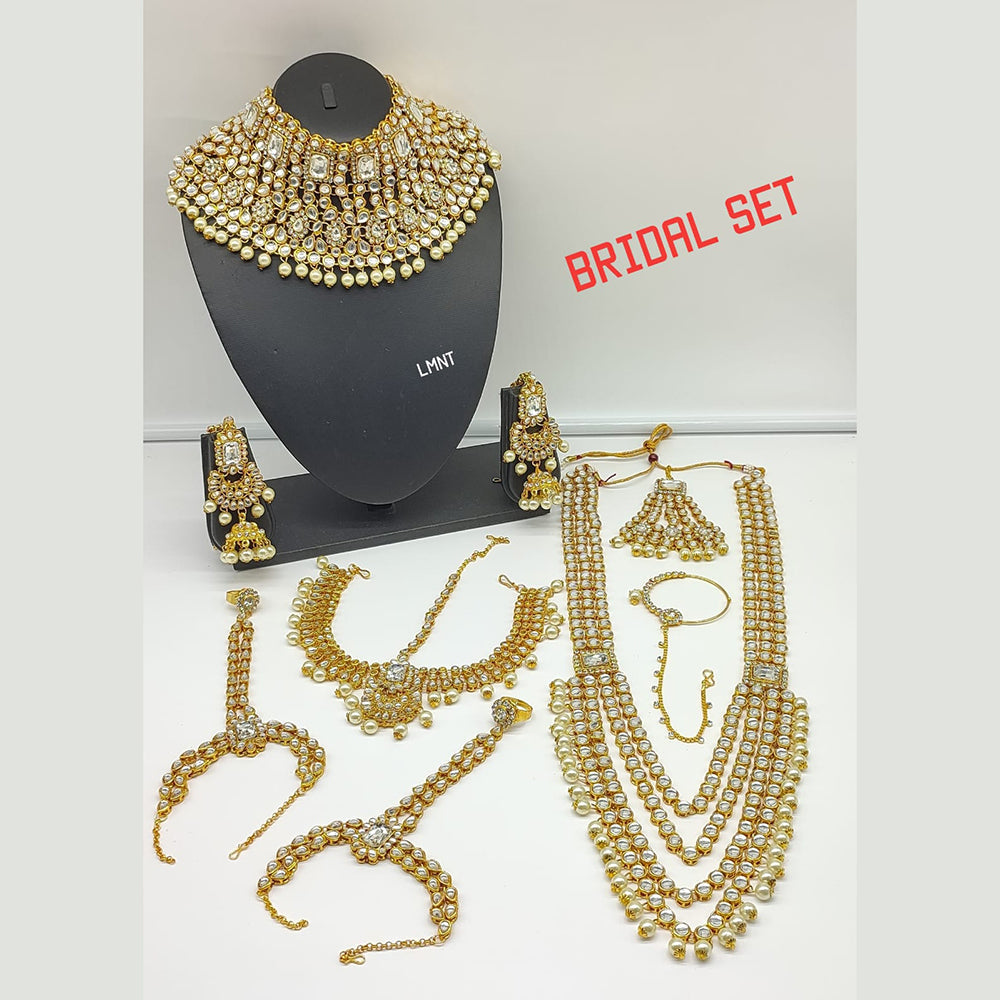 Akruti Collection Gold Plated Kundan & Beads Bridal Set