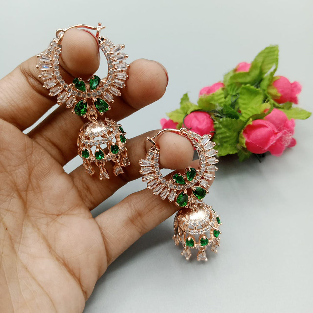 Akruti Collection Rose Gold Plated AD Stone Jhumki Earrings