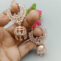 Akruti Collection Rose Gold Plated AD Stone Jhumki Earrings