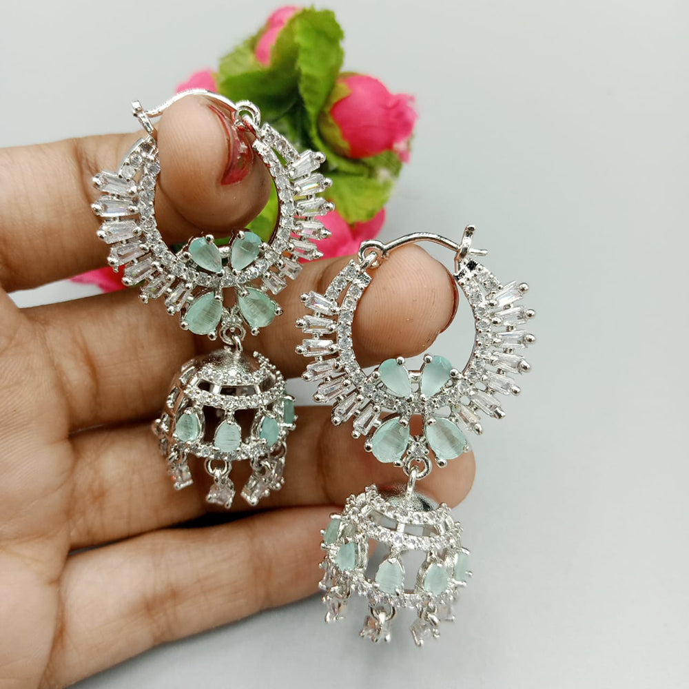 Akruti Collection Silver Plated AD Stone Jhumki Earrings