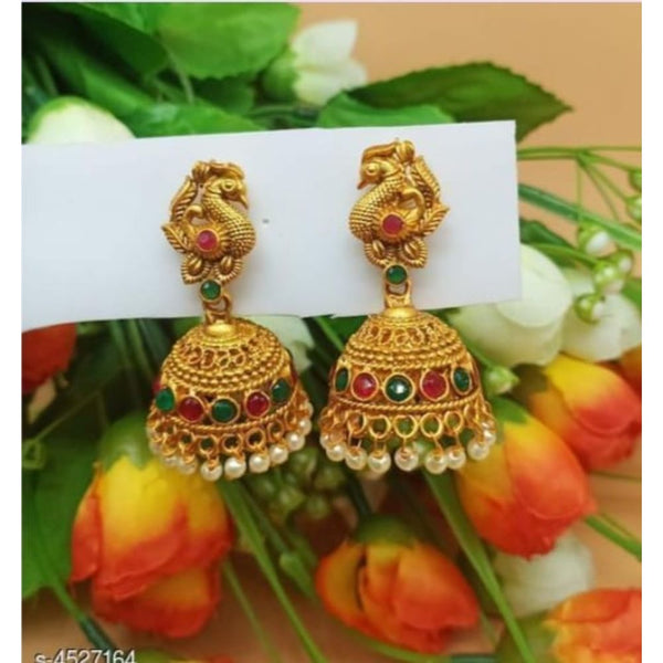 Akruti Collection Gold Plated Assorted Color Pota Stone Jhumki Earrings