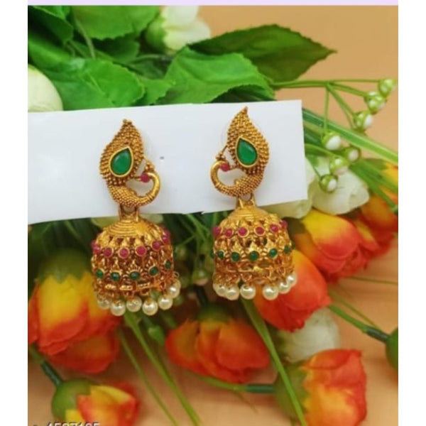 Akruti Collection Gold Plated Assorted Color Pota Stone Jhumki Earrings