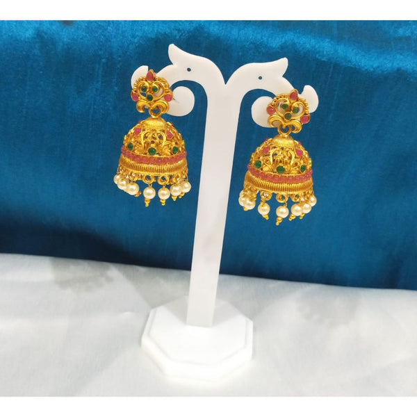 Akruti Collection Gold Plated Assorted Color Pota Stone Jhumki Earrings