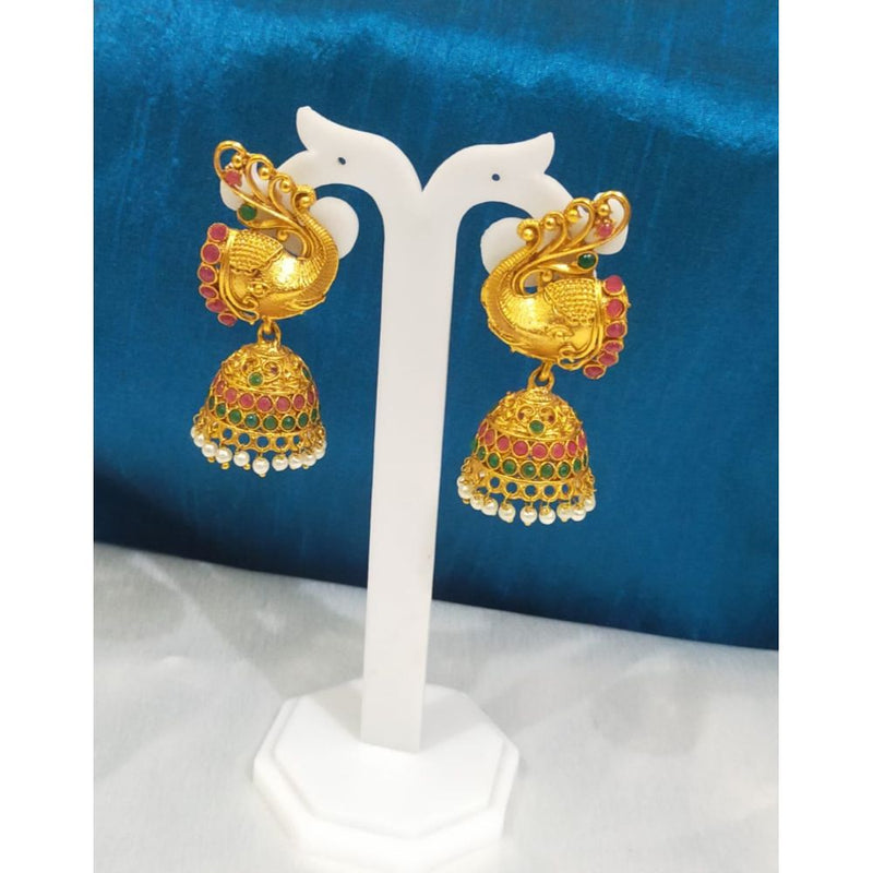 Akruti Collection Gold Plated Assorted Color Pota Stone Jhumki Earrings