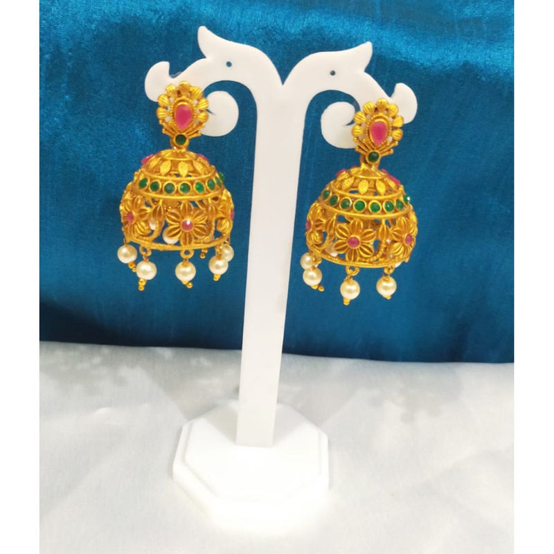 Akruti Collection Gold Plated Assorted Color Pota Stone Jhumki Earrings