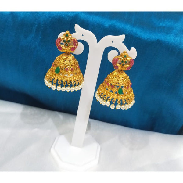 Akruti Collection Gold Plated Assorted Color Pota Stone Jhumki Earrings