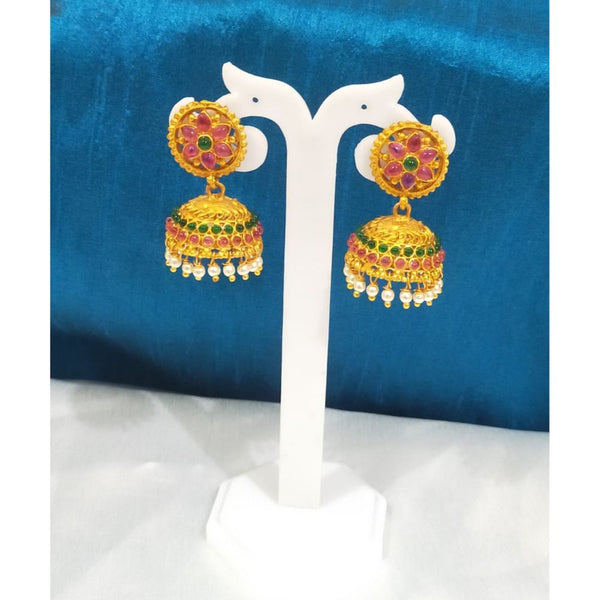 Akruti Collection Gold Plated Assorted Color Pota Stone Jhumki Earrings