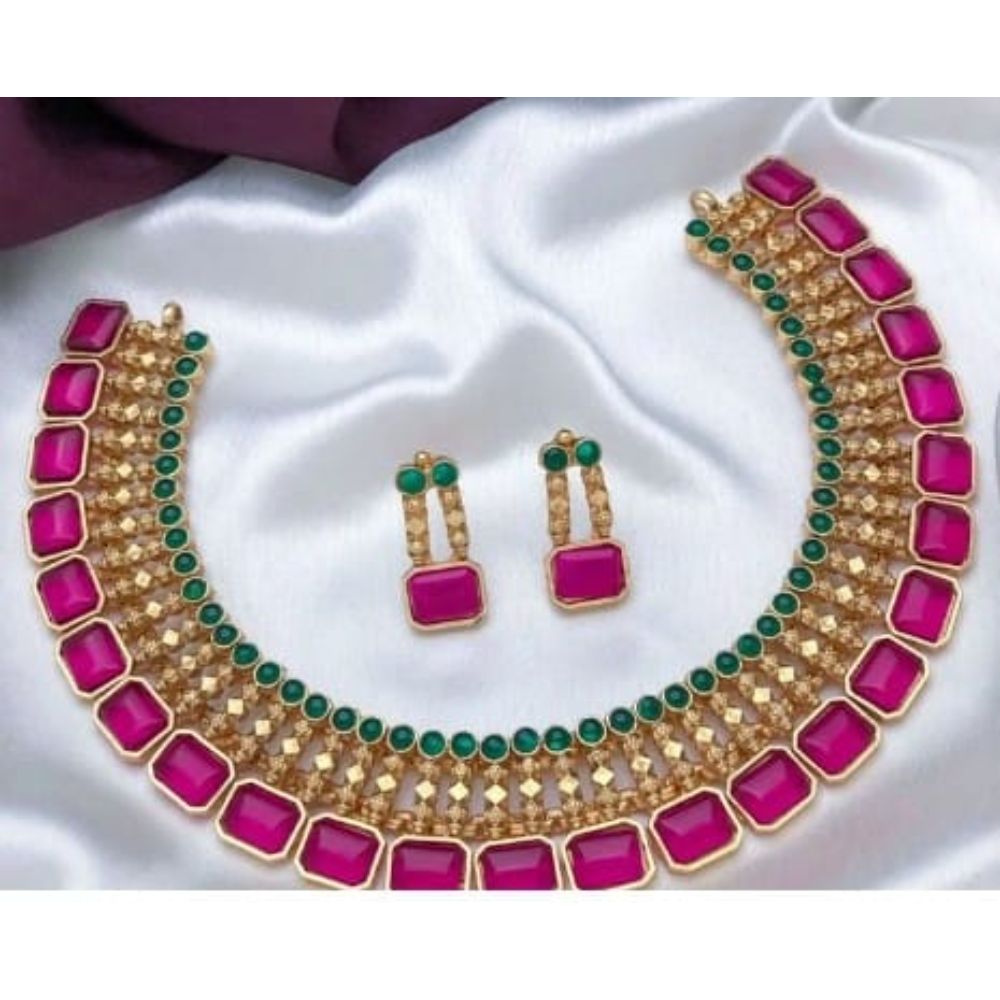 Akruti Collection Gold Plated Pota Stone Necklace Set