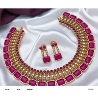 Akruti Collection Gold Plated Pota Stone Necklace Set