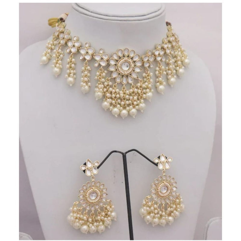 Akruti Collection Gold Plated Kundan Stone & Beads Necklace Set