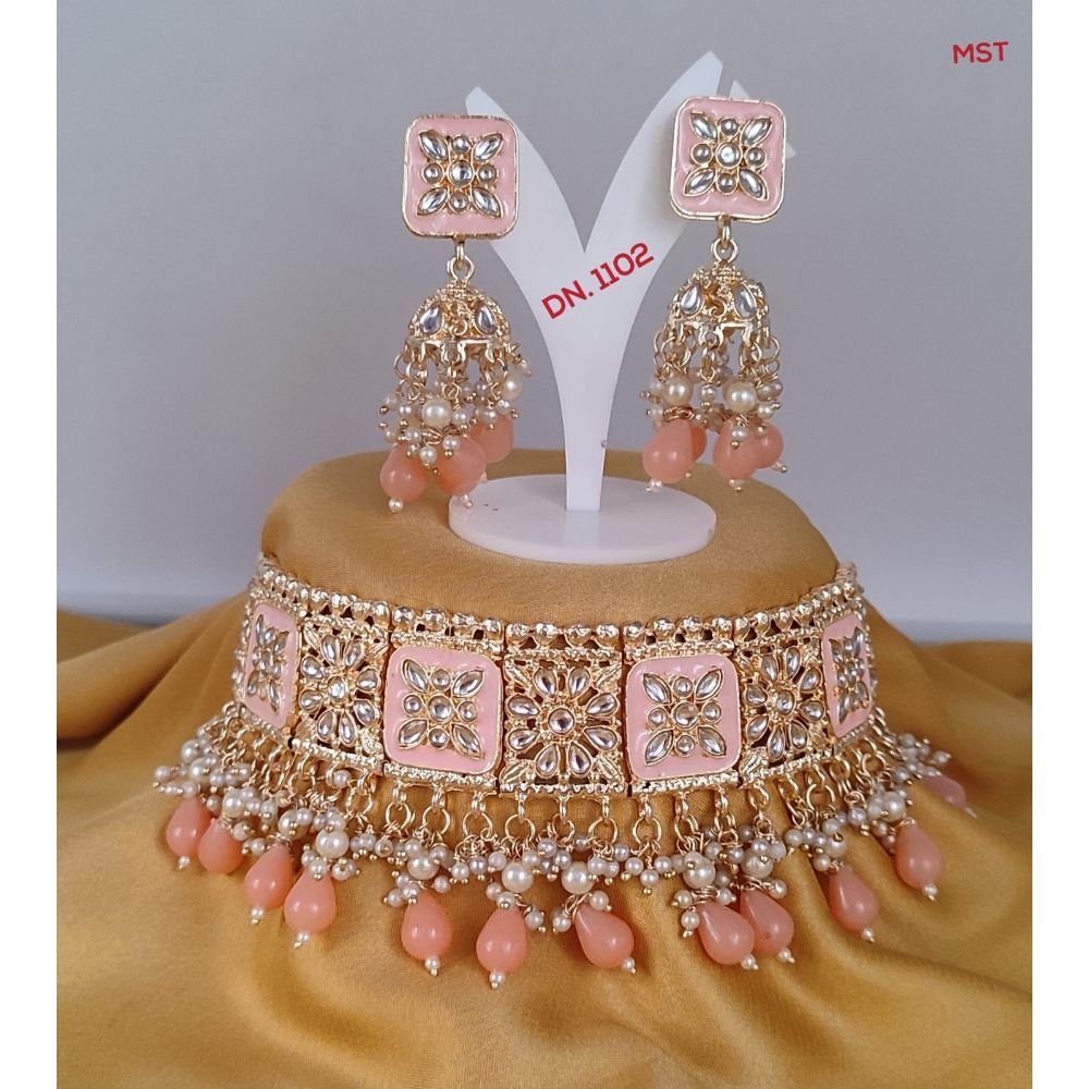 Akruti Collection Gold Plated Kundan & Beads Choker Necklace Set