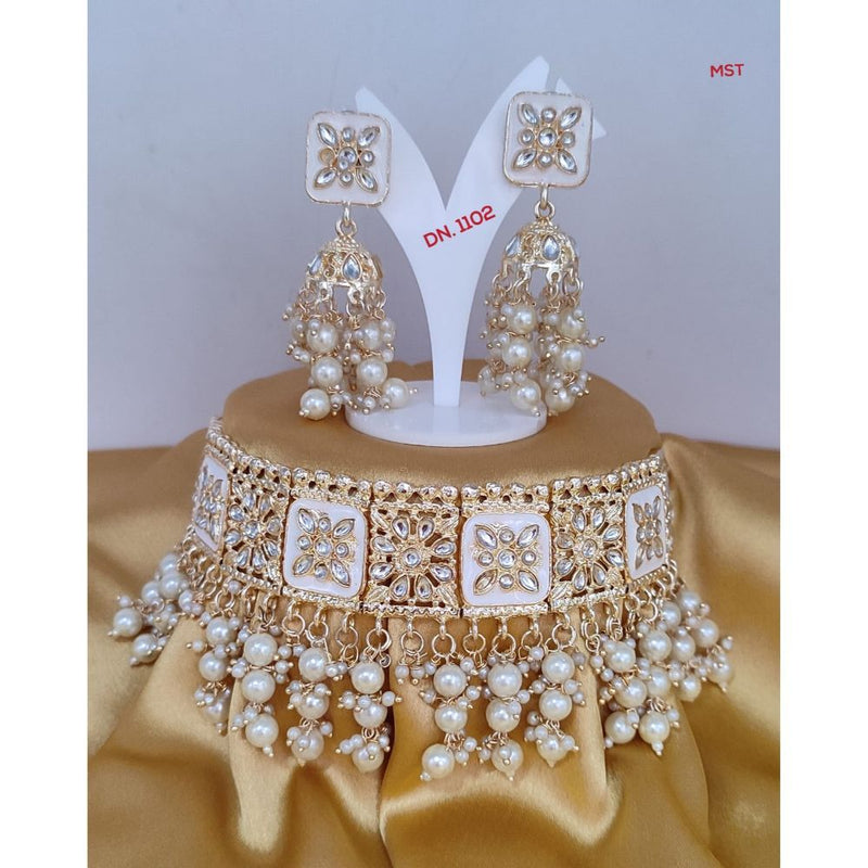 Akruti Collection Gold Plated Kundan & Beads Choker Necklace Set