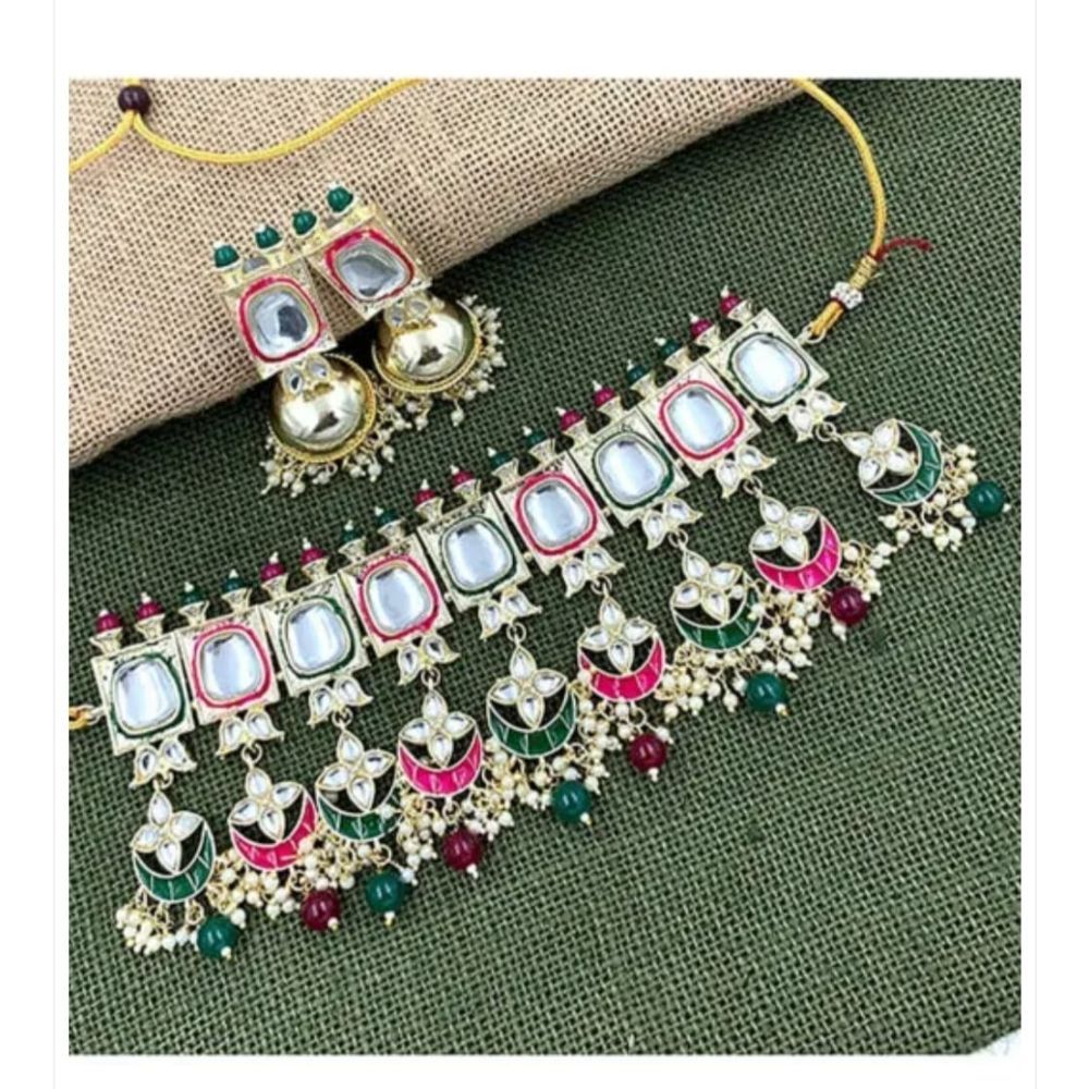 Akruti Collection Gold Plated Meenakari Choker Necklace Set