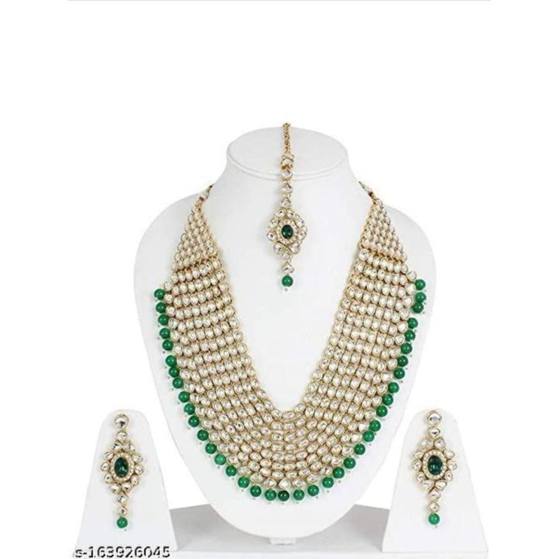 Akruti Collection Gold Plated Kundan & Beads Long Necklace Set