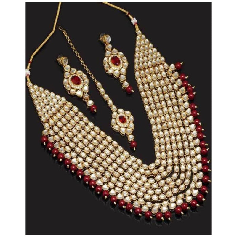 Akruti Collection Gold Plated Kundan & Beads Long Necklace Set