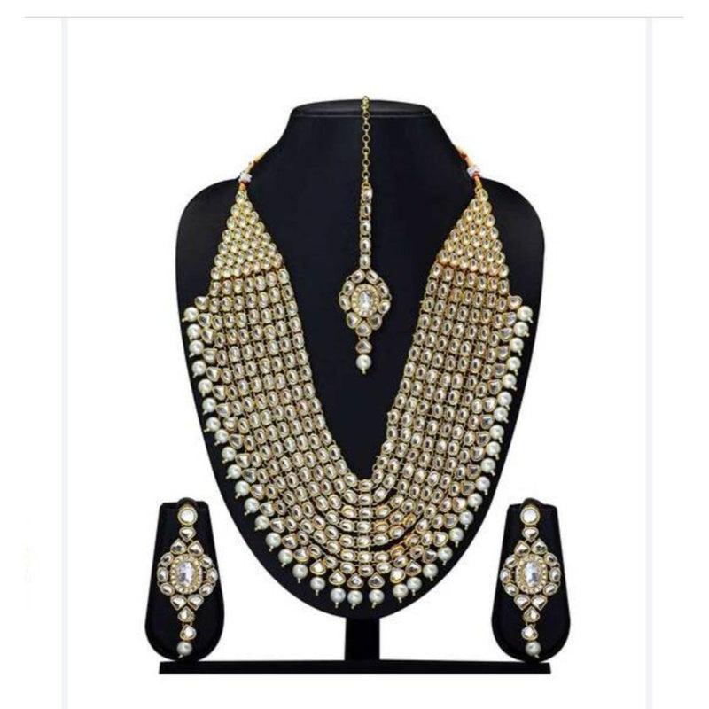 Akruti Collection Gold Plated Kundan & Beads Long Necklace Set