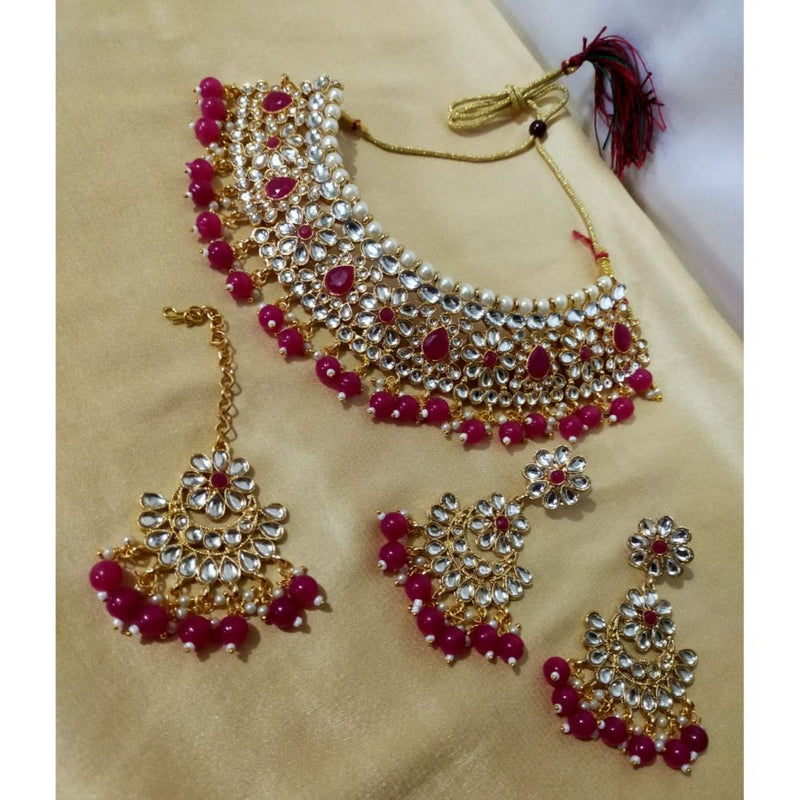 Akruti Collection Gold Plated Kundan & Beads Choker Necklace Set