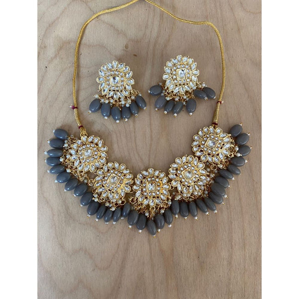 Akruti Collection Gold Plated Kundan & Beads Choker Necklace Set