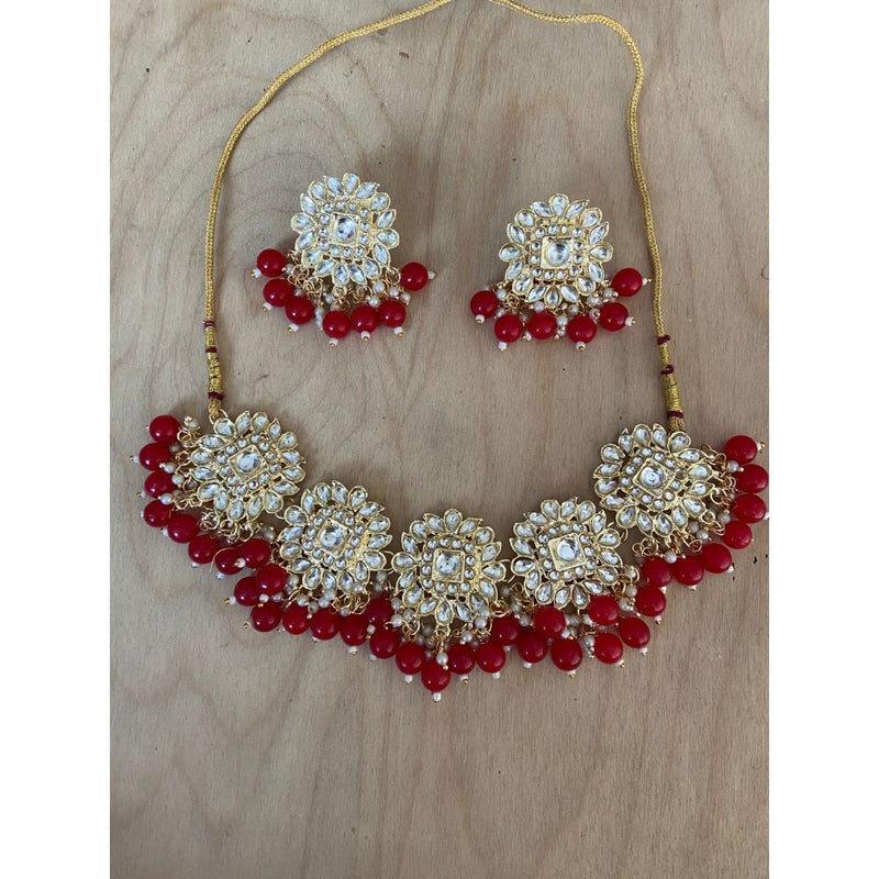 Akruti Collection Gold Plated Kundan & Beads Choker Necklace Set