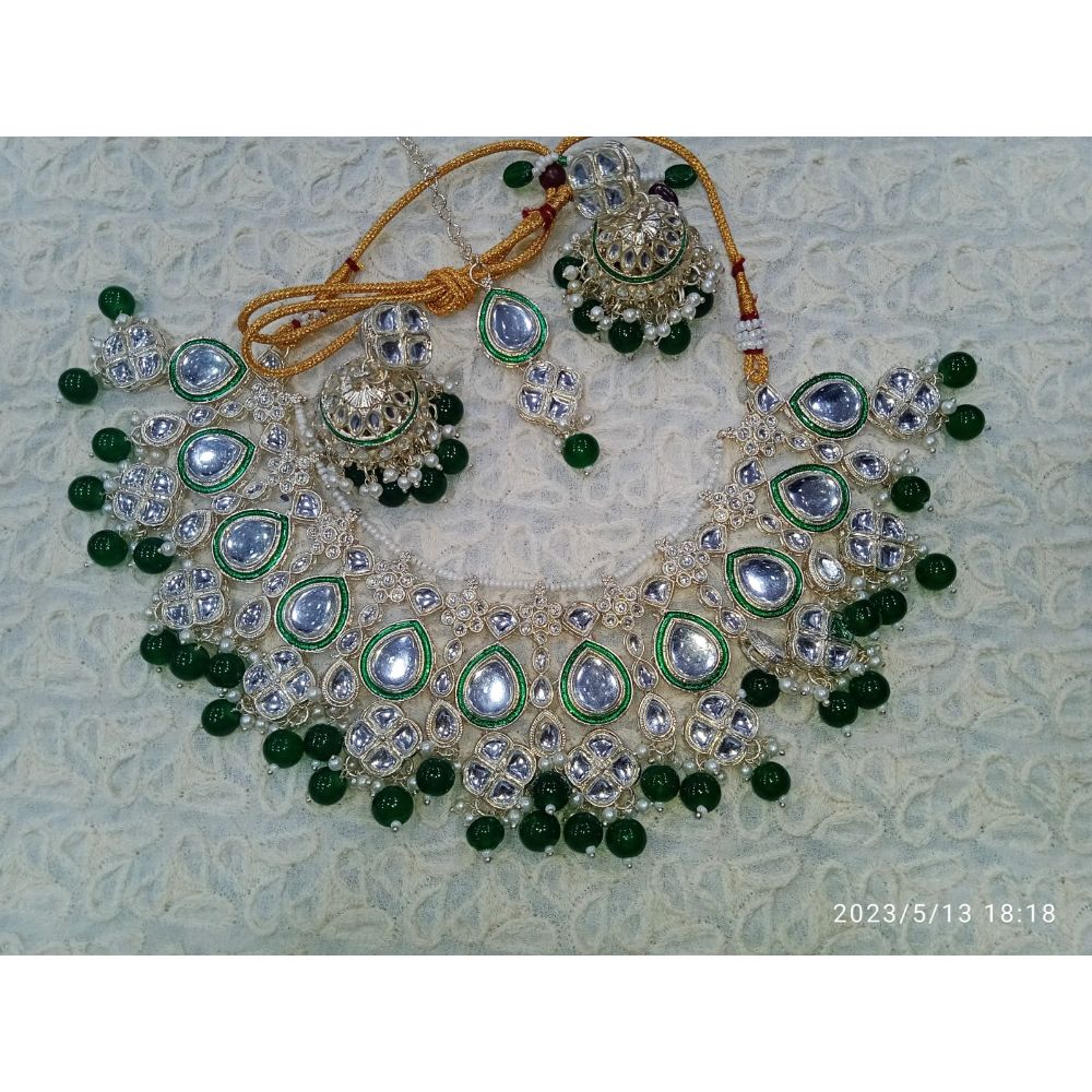 Akruti Collection Gold Plated Kundan & Beads Necklace Set