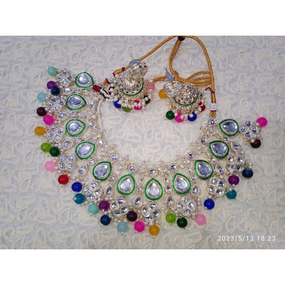 Akruti Collection Gold Plated Kundan & Beads Necklace Set